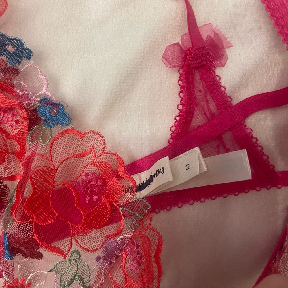 New! For Love and Lemons Luella flocked dot floral bra pink 3824 - Picture 4 of 11